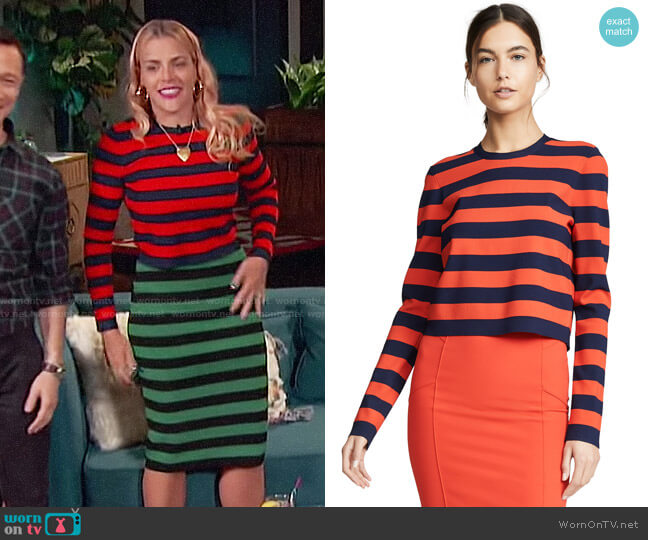 Veronica Beard Broome Sweater worn by Busy Philipps on Busy Tonight