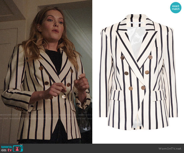 Veronica Beard Empire striped dickey blazer worn by Sutton (Meghann Fahy) on The Bold Type