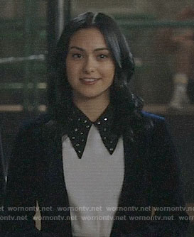 Veronica’s white top with black embellished collar on Riverdale