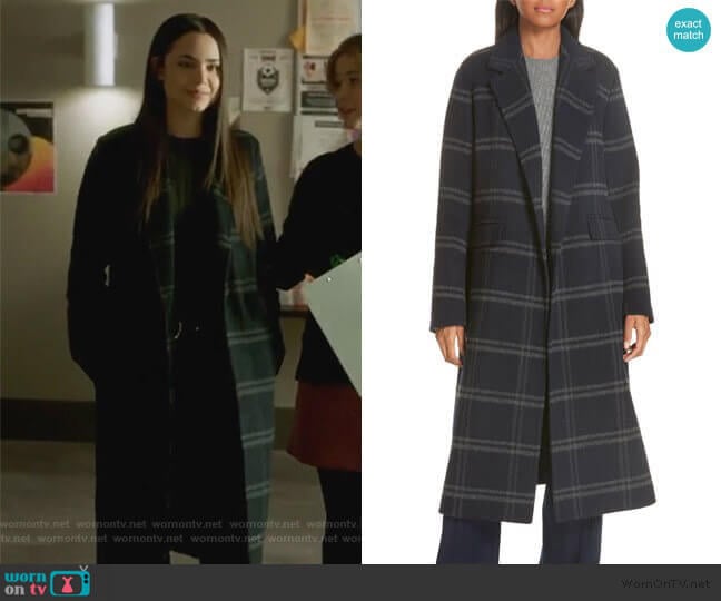 Vince Shadow Plaid Coat worn by Ava Jalali (Sofia Carson) on Pretty Little Liars The Perfectionists