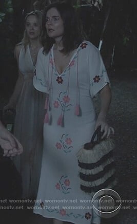 Heather’s floral embroidered tassel dress on Life in Pieces