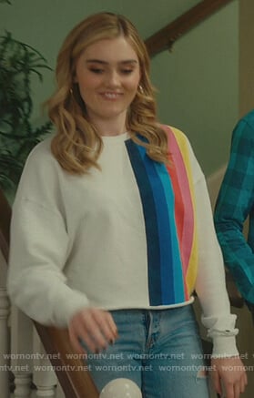 Taylor’s white rainbow striped sweatshirt on American Housewife