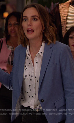 Angie’s white star print blouse on Single Parents