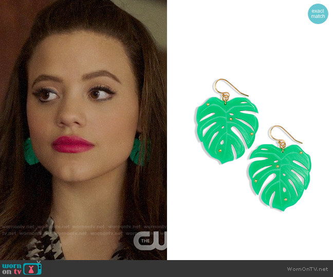 Woll Monstera Leaf Earrings worn by Maggie Vera (Sarah Jeffery) on Charmed