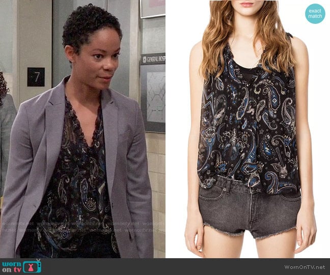 Zadig & Voltaire Thym Top worn by Valerie Spencer (Paulina Bugembe) on General Hospital