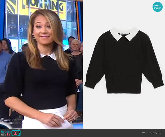 Zara Sweater with Contrasting Collar worn by Ginger Zee on Good Morning America