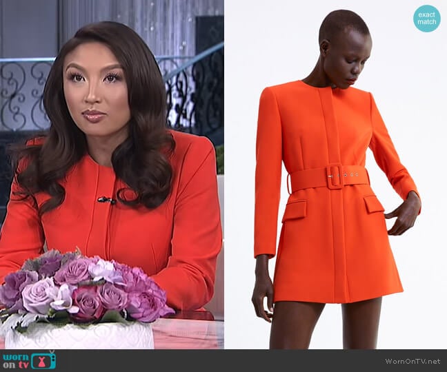 Zara Belted Frock Coat worn by Jeannie Mai on The Real