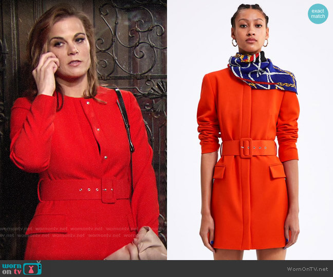 Zara Belted Frock Coat worn by Phyllis Newman (Gina Tognoni) on The Young and the Restless