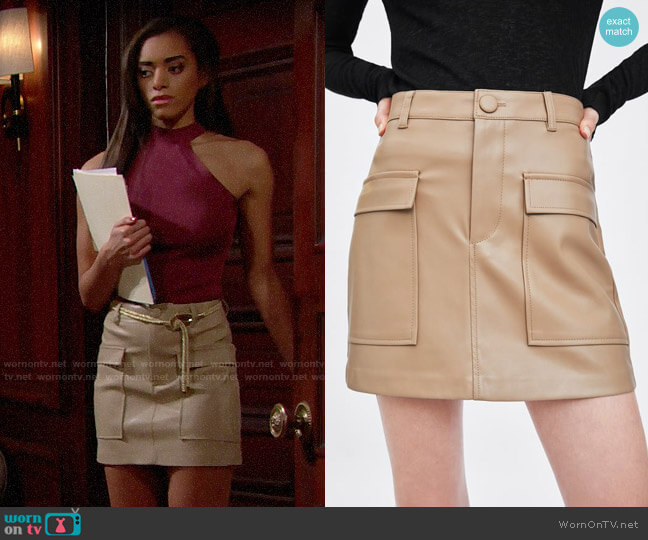 Zara Faux Leather Mini Skirt worn by Zoe (Kiara Barnes) on The Bold and the Beautiful