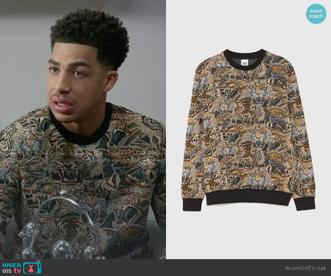Zara Jacquard Tiger Sweatshirt worn by Andre Johnson Jr (Marcus Scribner) on Black-ish