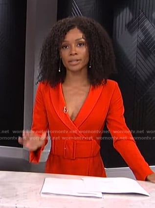 Zuri’s red belted wrap mini dress on E! News