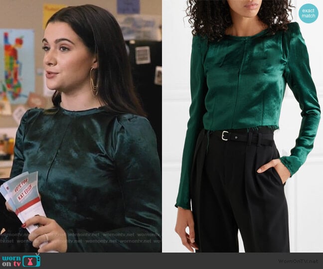 Ann Demeulemeester Cropped Frayed Satin Top worn by Jane Sloan (Katie Stevens) on The Bold Type