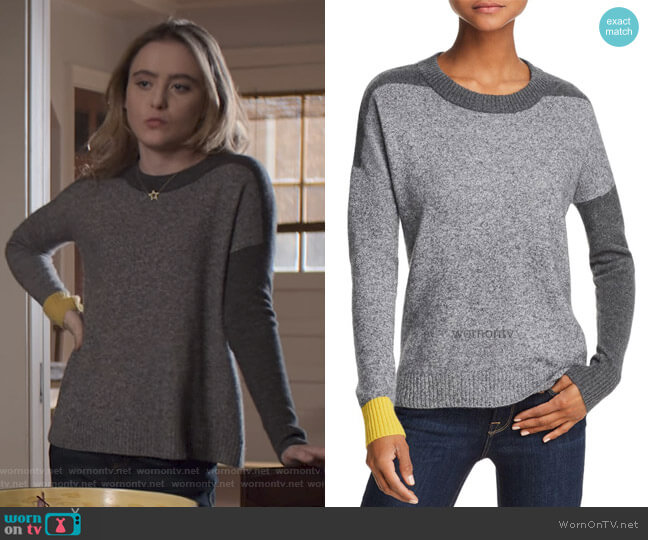 Aqua Cashmere Color-Block Sweater worn by Allie Pressman (Kathryn Newton) on The Society