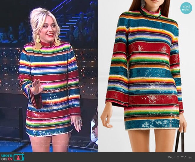 Ashish Striped Sequined Cotton Mini Dress worn by Katy Perry on American Idol