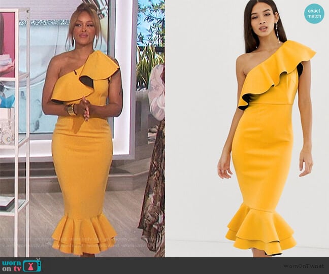 ASOS Structured Ruffle One Shoulder Dress worn by Eve on The Talk