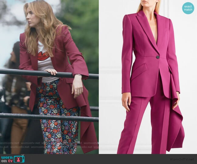 Alexander McQueen Asymmetric wool-blend blazer worn by Villanelle (Jodie Comer) on Killing Eve