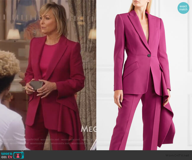 Alexander McQueen Asymmetric wool-blend blazer worn by Jacqueline (Melora Hardin) on The Bold Type