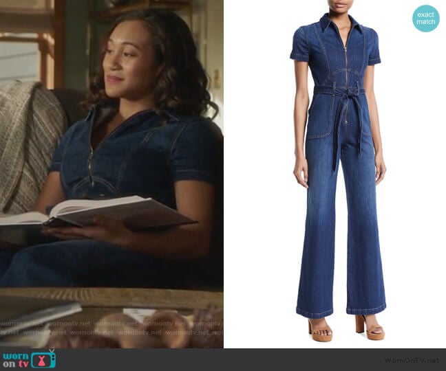 Alice + Olivia Gorgeous Denim Jumpsuit worn by Caitlin Martell-Lewis (Sydney Park) on Pretty Little Liars The Perfectionists