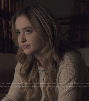 Allie’s beige waffle sweater on The Society