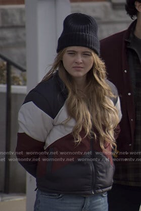 Allie’s colorblock puffer jacket on The Society