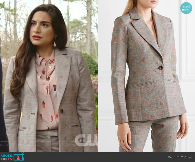 Altuzarra Embroidered Checked Blazer worn by Cristal Jennings (Daniella Alonso) on Dynasty