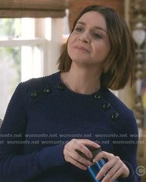 Amelia’s blue button detail sweater on Grey’s Anatomy