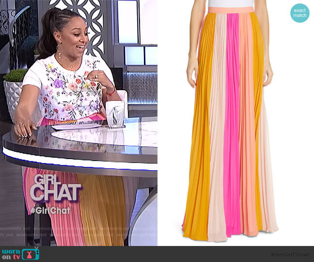 Amur Abby Pleated Maxi Skirt worn by Tamera Mowry on The Real