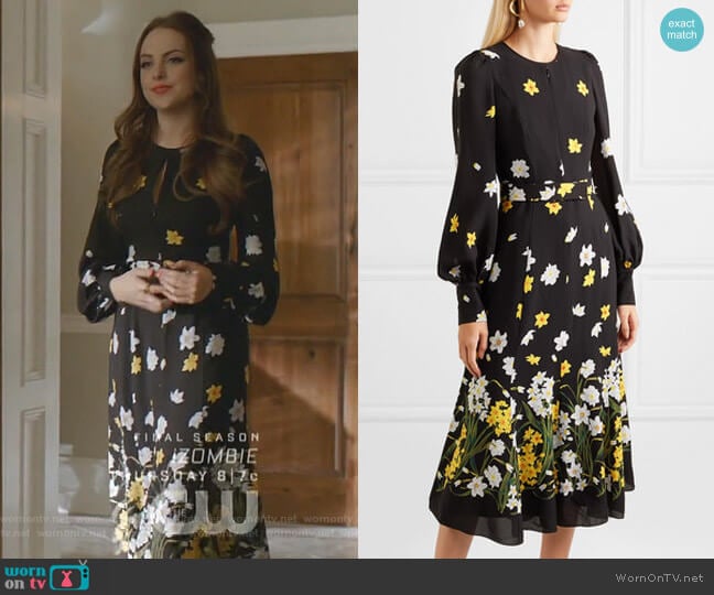 Andrew Gn Belted Floral-Print Silk Midi Dress worn by Fallon Carrington (Elizabeth Gillies) on Dynasty
