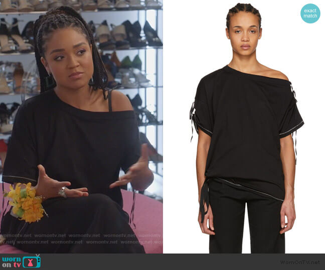 Ann Demeulemeester Black Elmer Off The Shoulder T-Shirt worn by Kat Edison (Aisha Dee) on The Bold Type