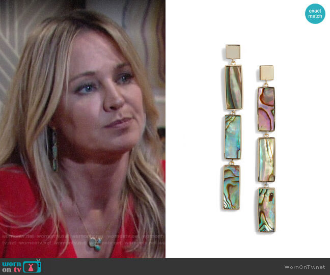 Argento Vivo Geometric Mother of Pearl Drop Earrings worn by Sharon Newman (Sharon Case) on The Young and the Restless