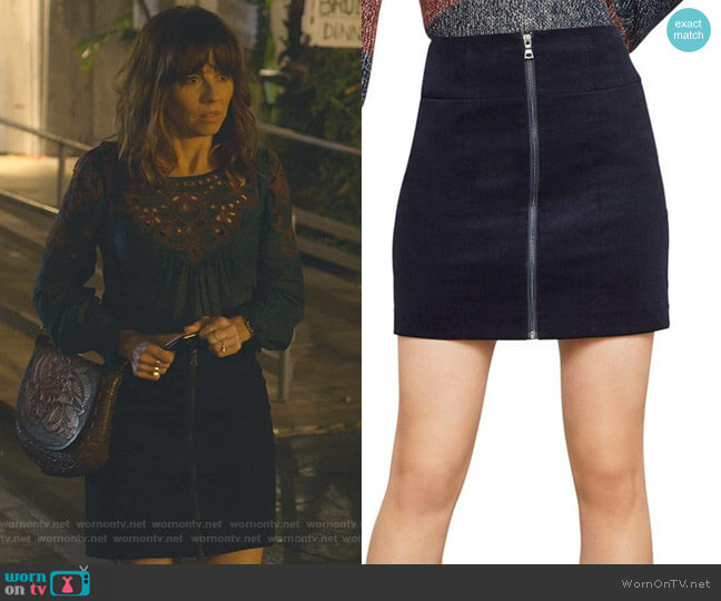 Bcbgmaxazria Zip-Front Corduroy Mini Skirt worn by Judy Hale (Linda Cardellini) on Dead to Me
