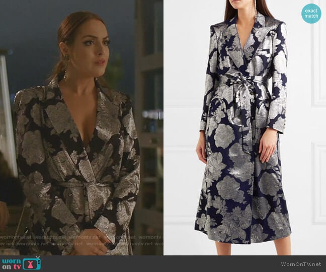 Blaze Milano Double-Breasted Jacquard Midi Dress worn by Fallon Carrington (Elizabeth Gillies) on Dynasty