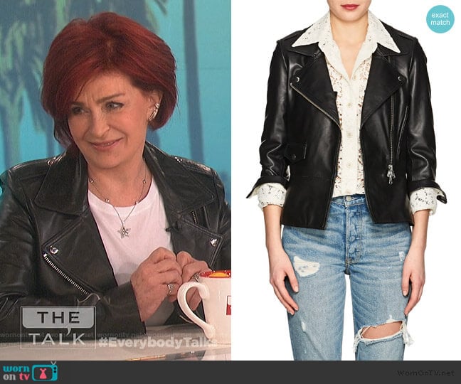Barneys New York Leather Moto Jacket worn by Sharon Osbourne on The Talk