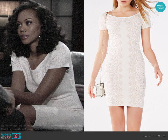 Bcbgmaxazria Kisha Dress in Gardenia Combo worn by Hilary Curtis (Mishael Morgan) on The Young and the Restless