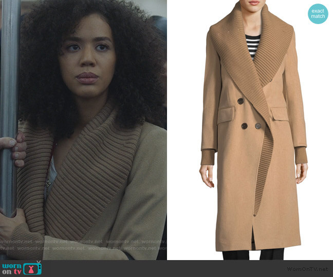 Burberry Double-Breasted Rib-Collar Coat worn by Allison Adams (Jasmin Savoy Brown) on For the People