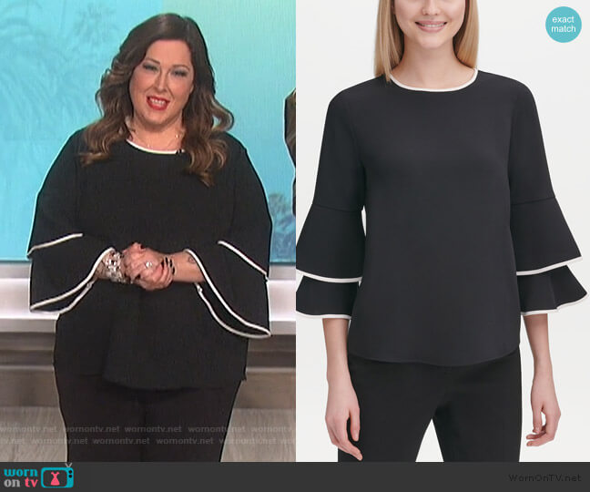 Calvin Klein Contrast-Trim Bell-Sleeve Blouse