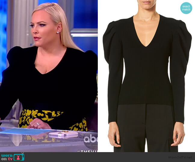 Carolina Herrera V-Neck Puff-Sleeve Fitted Knit Pullover worn by Meghan McCain on The View