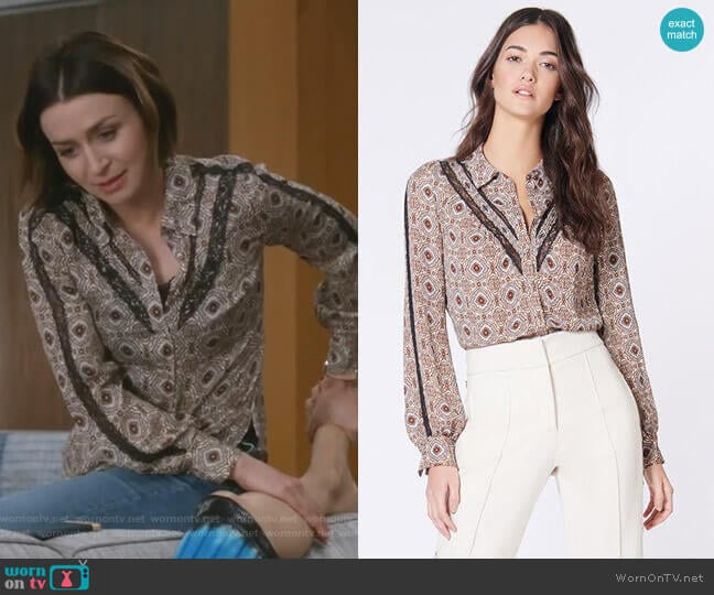 Veronica Beard Carona Blouse worn by Amelia Shepherd (Caterina Scorsone) on Greys Anatomy