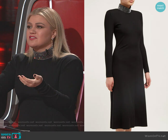 Christopher Kane Crystal-Embellished Ribbed Midi Dress worn by Kelly Clarkson on The Voice