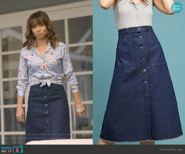 Citizens of Humanity Anouk Buttondown Skirt worn by Judy Hale (Linda Cardellini) on Dead to Me