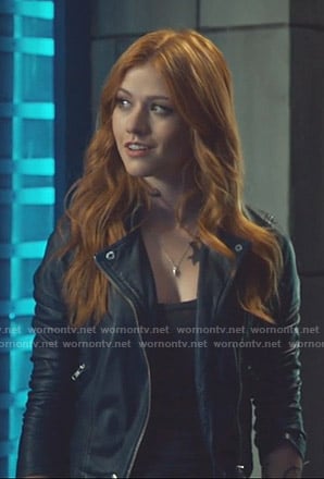 Clary’s blue leather moto jacket on Shadowhunters