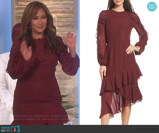 Cooper St Texture Dot & Ruffle Chiffon Dress worn by Carrie Inaba on The Talk