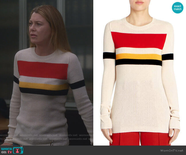 Victoria Beckham Cotton-Blend Striped Sweater worn by Meredith Grey (Ellen Pompeo) on Greys Anatomy