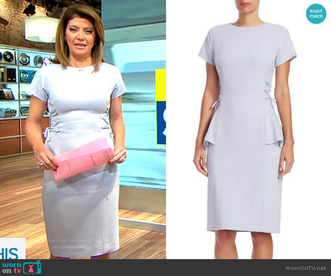 Teri Jon by Rickie Freeman Crepe Peplum Dress worn by Norah O'Donnell on CBS Mornings