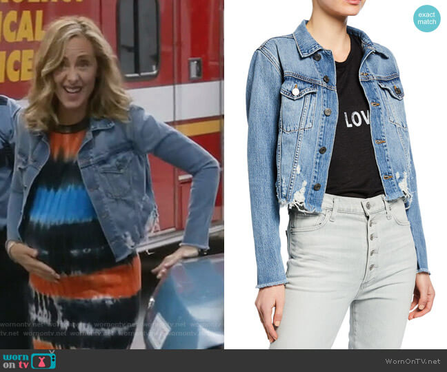 Etienne Marcel Cropped Denim Jacket with Zippers worn by Teddy Altman (Kim Raver) on Greys Anatomy
