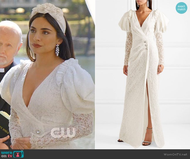 Alessandra Rich Crystal-Embellished Lace Gown worn by Cristal Jennings (Daniella Alonso) on Dynasty