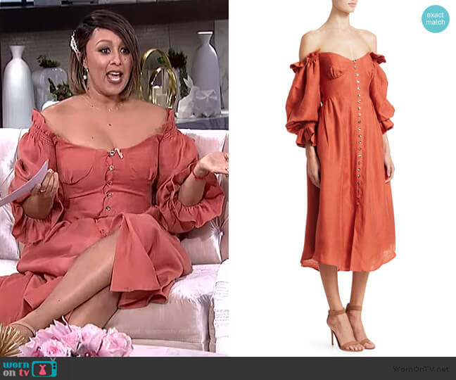 Cult Gaia Simona Textured Jacquard Dress worn by Tamera Mowry on The Real