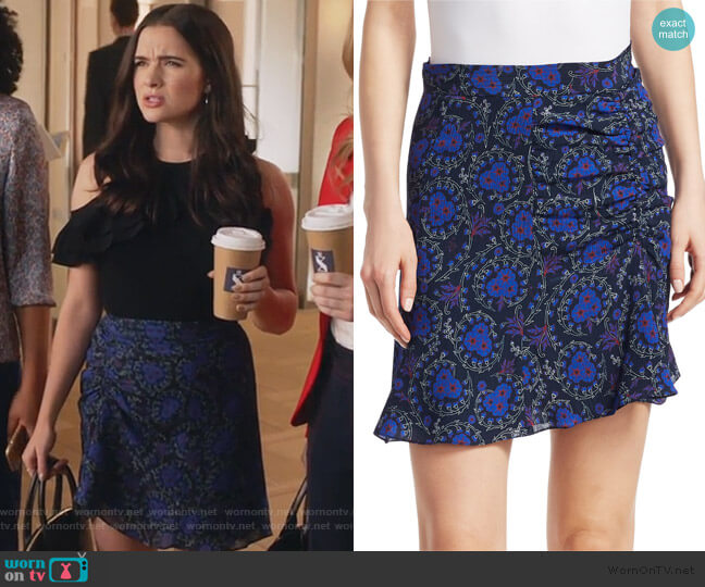Derek Lam 10 Crosby Floral-Print Ruched SIlk Mini Skirt worn by Jane Sloan (Katie Stevens) on The Bold Type
