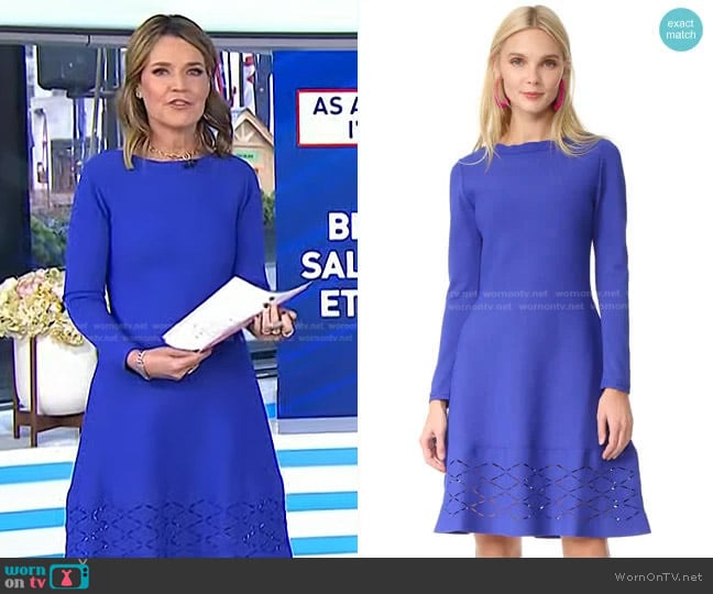 Lela Rose Diamond Laser-Cut Long-Sleeve Dress worn by Savannah Guthrie on Today