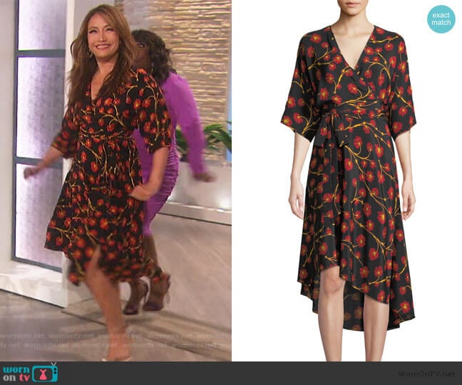 Diane von Furstenberg Eloise Floral-Print Asymmetrical Wrap Dress worn by Carrie Inaba on The Talk